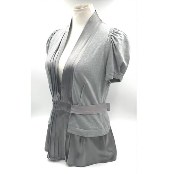 BCBGMaxAzria Tops - BCBGMaxazria Grey Blouse w Silk Pleated Front, Tie